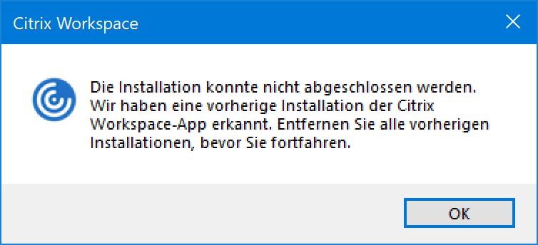 03 Error Another Instance of Citrix Workspace App Admin auf User