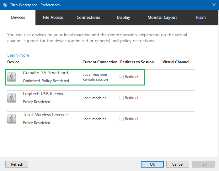 CTX Workspace Preferences Devices