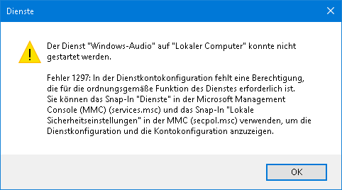 Windows Audio Dienst Error