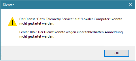 Error 1069 CTX Telemetry Services