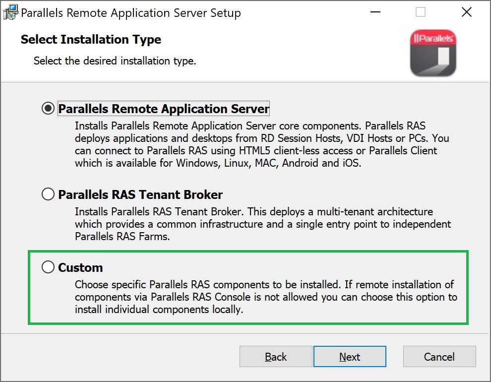 Parallels RAS Install Custom 01