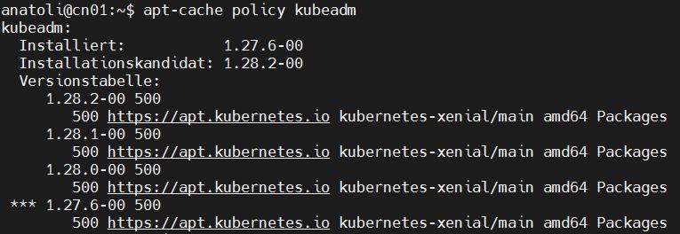 01 k8s upgrade apt cache policy kubeadm