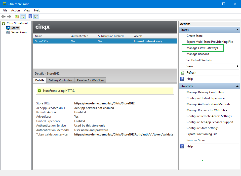 101 NS GW in StoreFront