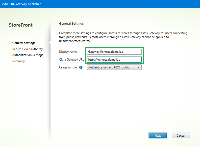 103 NS GW in StoreFront