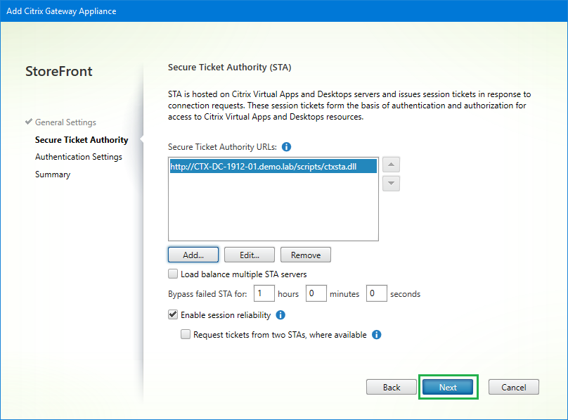 106 NS GW in StoreFront