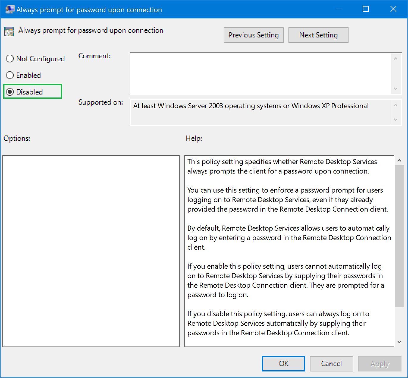 04 Always promt for password