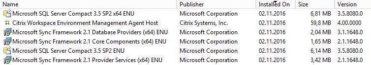 WEM Agent Installed Components