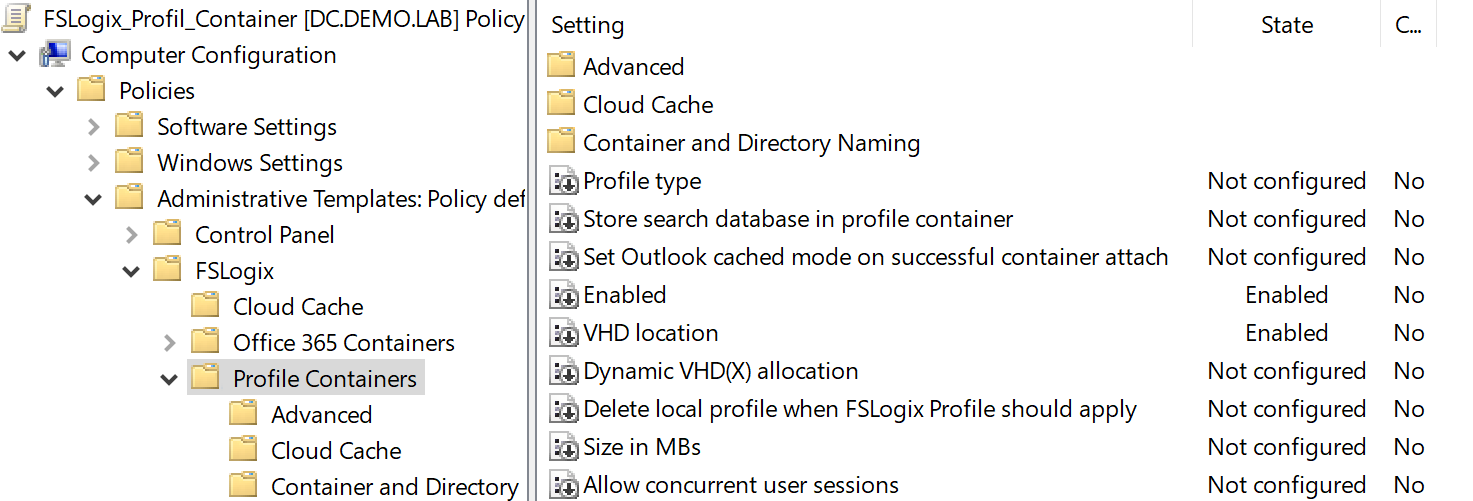 FSLogix Profile GPO Config Basic