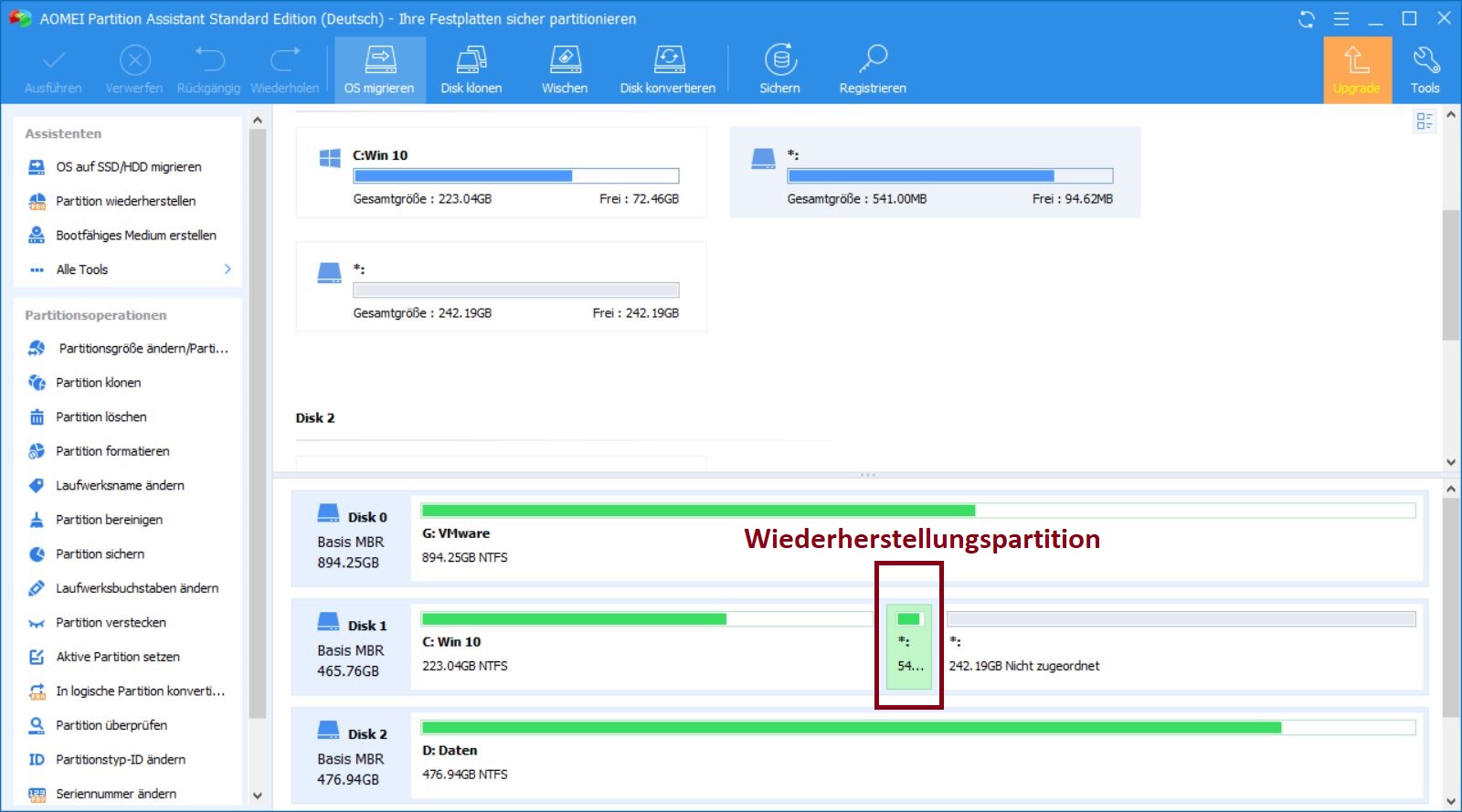 101 AOMEI Wiederherstellungspartition Verschieben