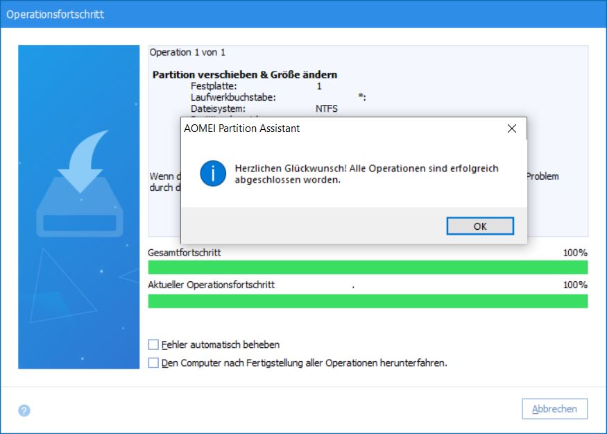 107 AOMEI Wiederherstellungspartition Verschieben